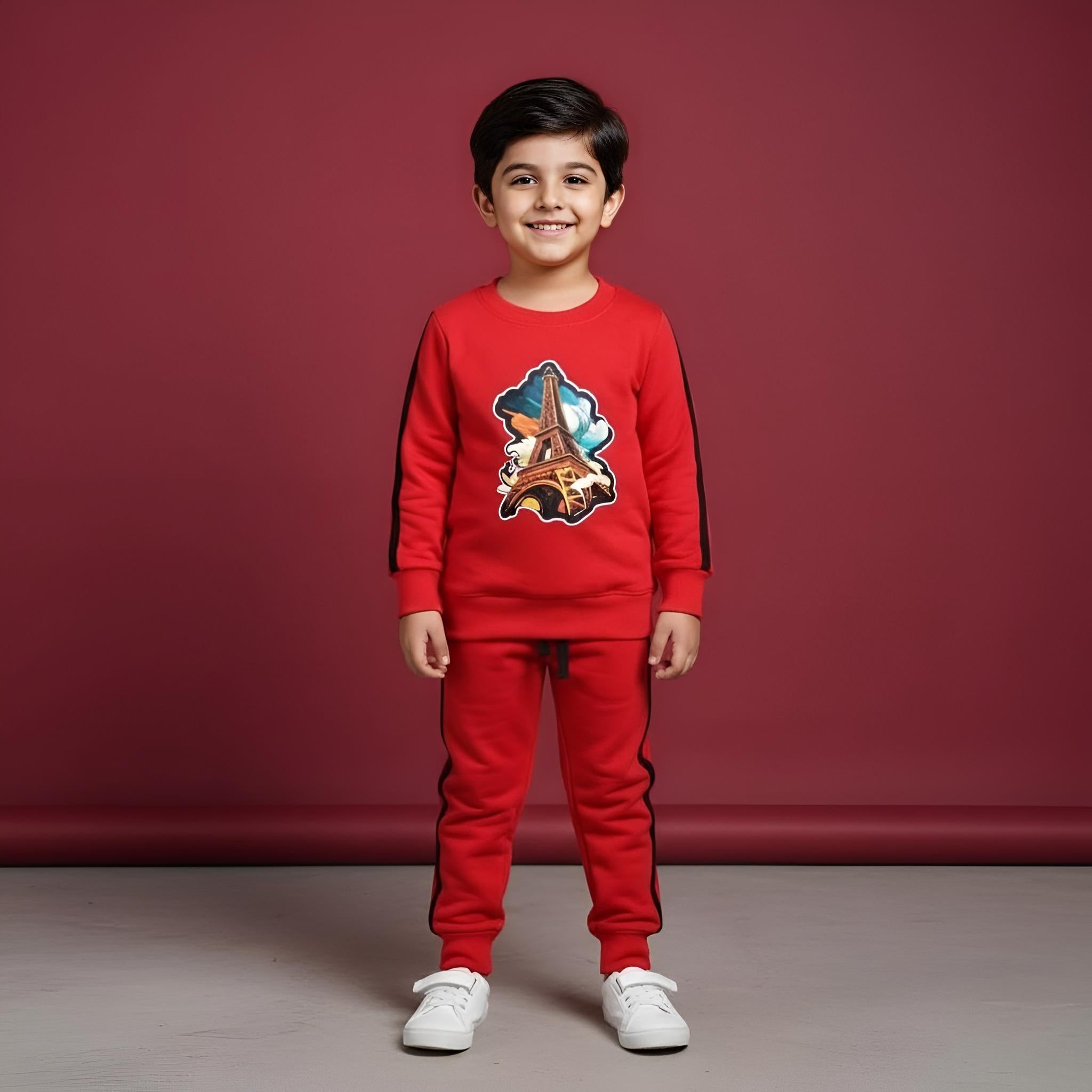 Red Eiffel Terry Cotton Tracksuits