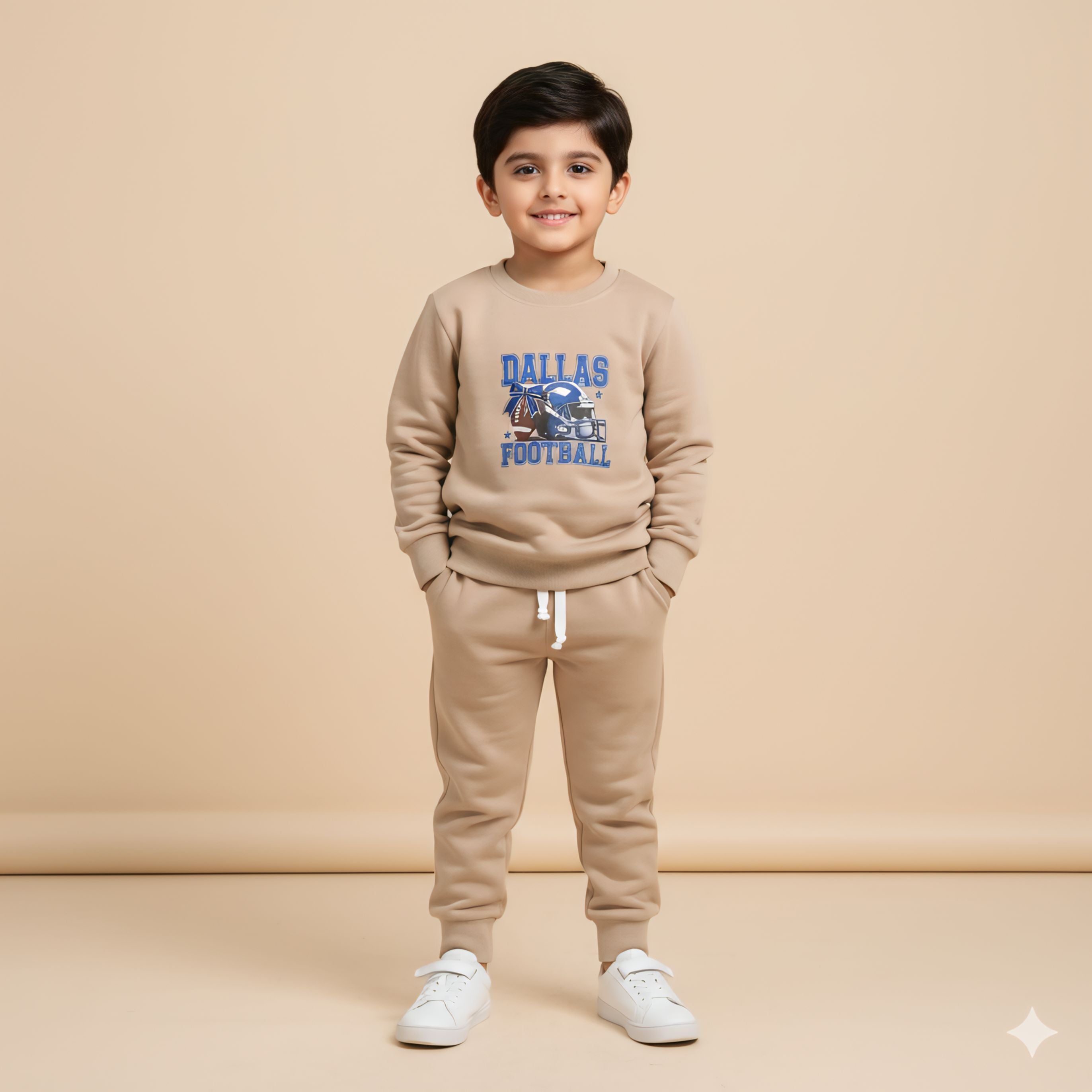 Beige Sporty Terry Cotton Tracksuits